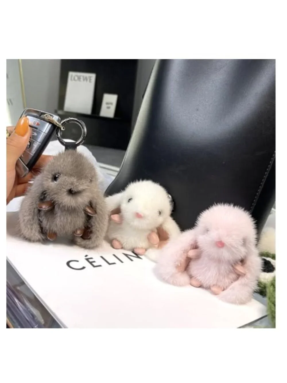 Fluffy Long Ears Bunny Keychain Plush Rabbit Key Ring Bag Charm Purse Pendant